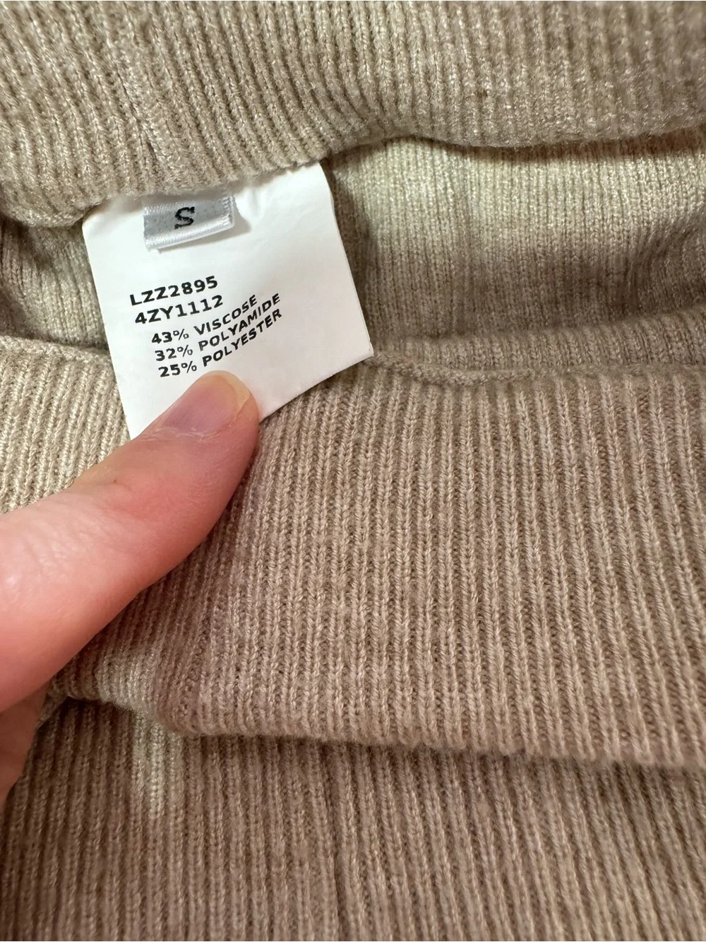 Ribbed Beige Turtleneck Sweater